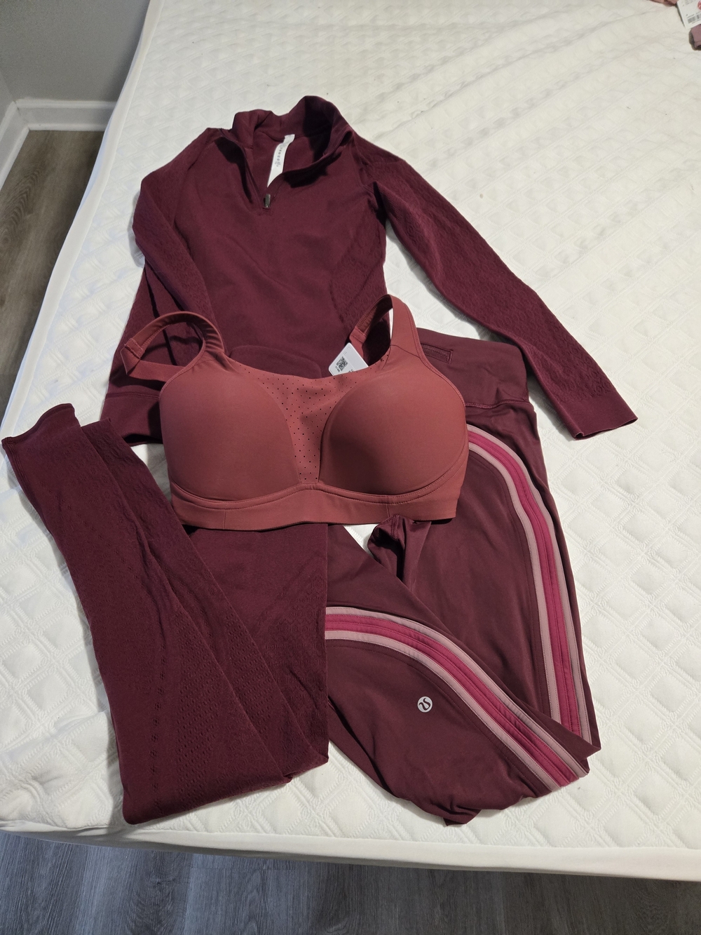 lululemon athletica Burgundy Zip Pullover & Striped Leggings Set - Picture 3 of 3